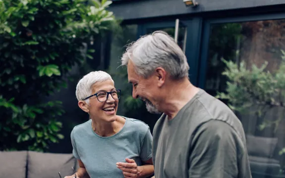 Happy active senior couple outdoors.